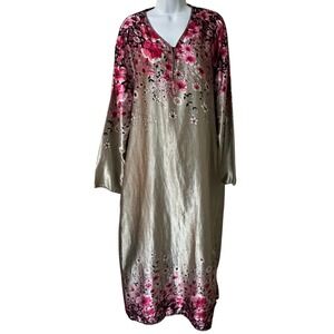 Vintage Yin Ling Long Gray Pink Floral Night/Lounge Gown Romantic Feminine
